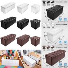 Faux Leather Folding Storage Box Ottoman Seat Stool Storage Boxes Home Footstool