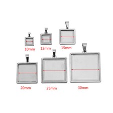 10-30mm Stainless Steel Square Cabochon Base Settings Blanks Pendant Trays