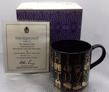 Vintage Wedgwood Black Basalt and Gold Alphabet Mug : Eric Ravilious : England