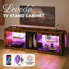 Levede TV Unit Stand Cabinet Glass Display Shelves with RGB LED Lights 140cm