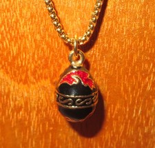 Pendant Russian BLACK Red ENAMEL Golden Motif EGG chain FABERGE inspired GIFT