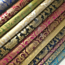 Brocade Ornamental Floral Gold Metallic Material Dress Craft Fabric 44" Meter