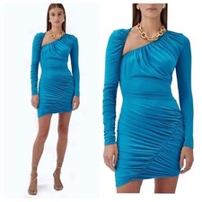 Ronny Kobo Mini Dress Ruched Asymmetrical Trista Turquoise Blue NWT M