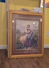 The Shepherdess by Johann Baptist Hofner Print (13.25"x 10" Framed) 