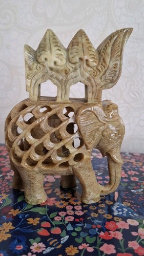 Soapstone elephant carved baby - soapstone,