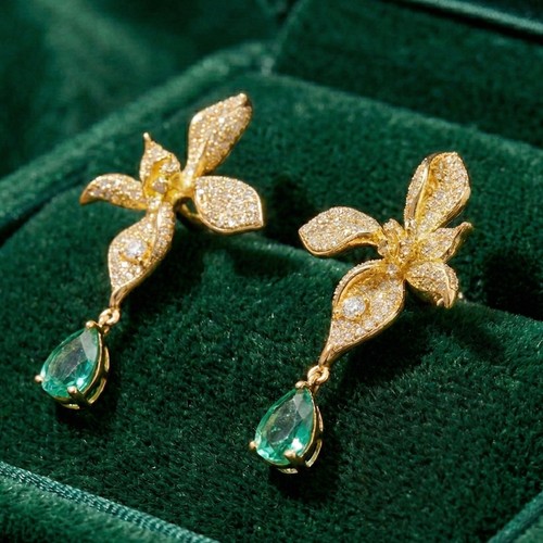 Emerald drop earrings gold - drop,