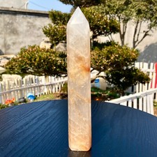 367G Natural crystal yellow gum flower Rainbow Star Single tip Reiki column -