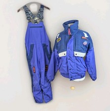 Vintage 80s Gore-Tex Ski Suit 2 Piece Jacket Bib Dungaree Trousers Purple Size M