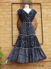 Fabulous Monsoon Size L 16 18 Black Navy White Tiered Midi Dress