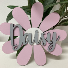 Personalised Wooden Daisy Name Sign - Painted MDF Flower Kids Door Plaque
