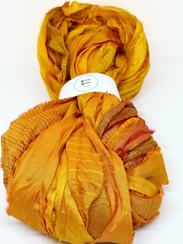 Recycled sari silk ribbon - ribbon, yarn