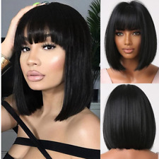 Natural Short Bob Wigs Straight Human Hair Wig with Bangs For Women Real Daily
