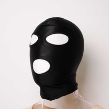 Unisex PU Leather Open Eye Mouth Mask Gimp Head Harness Headgear Hood Party