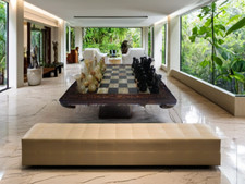 Elegant chess set: wood border with black marble & green onyx board 30X30 cm