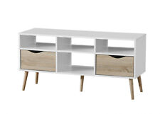 TV Cabinet Large White and Oak Effect with Shelf and Drawers