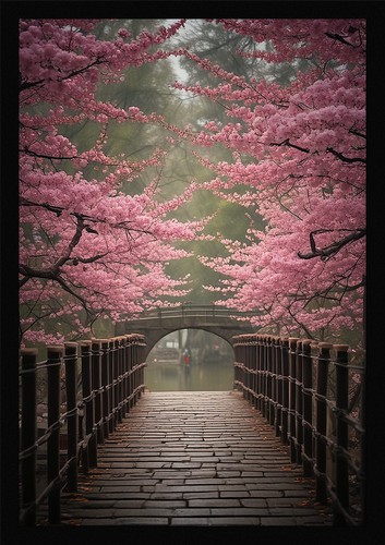 Serene cherry blossom framed - serene,