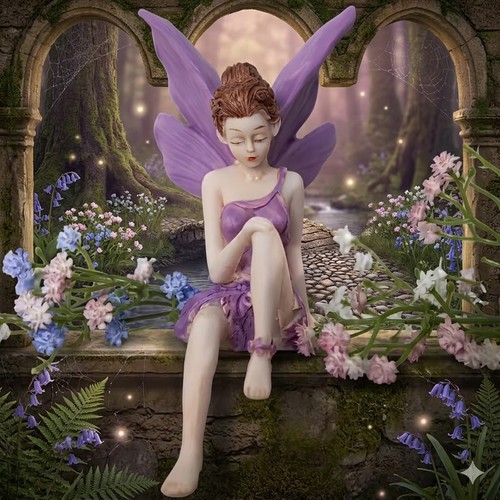 Purple sitting fairy sculpture - sitting,
