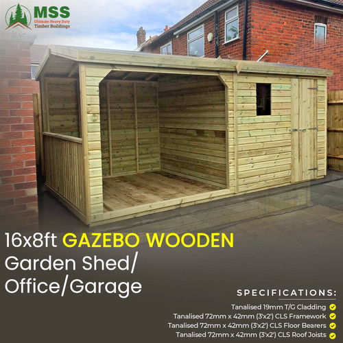 16x8ft gazebo wooden garden - gazebo,