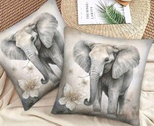 Beautiful Grey Elephants Printed Cushion Cover  Bohemian Ethnic