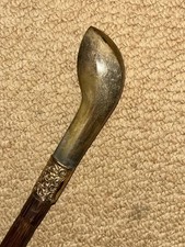 Antique Sunday Sabbath Golf Walking Stick - Bovine Horn & Gold Plated Collar