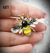 Vintage Style Gold Small Bumble Bee Black Enamel Crystal Brooch Pin Insect Gift☆