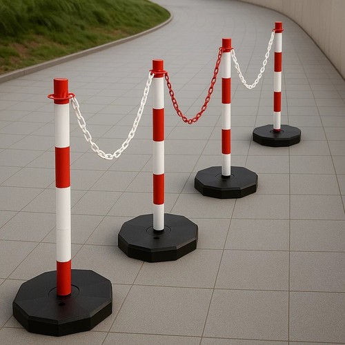 Red white plastic chain post - &,