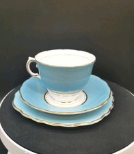 Colclough Pastel Blue Vintage Harlequin Bone China Cup Saucer And Tea Plate Set