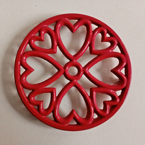 Red cast iron teapot stand - teapot,