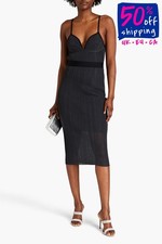 RRP€1017 HERVE LEGER Midi Dress Size XS Black Lined Ribbed Mid-Weight Knit