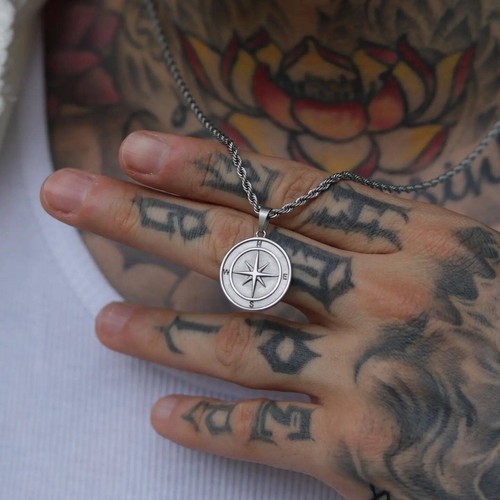 Silver compass necklace - compass,