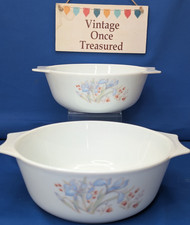 PYREX Blue Iris * 2 x Oven SERVING DISHES (8" and 8.5") * Vintage Opalware VGC