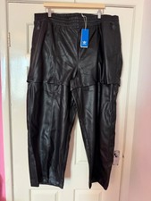 Adidas plus faux leather trousers split hem popper detail Black Size XXL 24-26