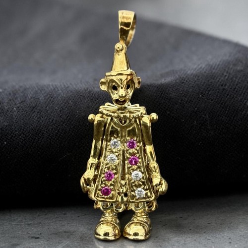 Vintage clown pendant 9ct - cz,