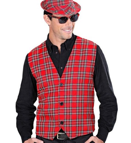 Unisex adult red tartan vest - adult,