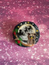 Needle Felted Christmas Brooch Wildlife Owl Waiting For Santa Claus