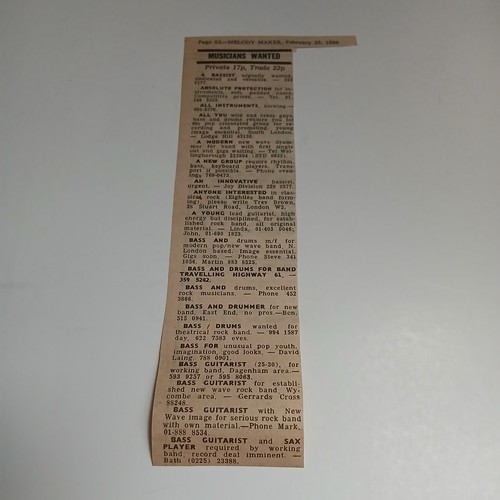 Vintage joy division wanted - vintage, ad