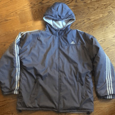 ADIDAS Mens’ Insulated Reversible Grey Hooded Jacket Full Zipper Sz 2XL VINTAGE