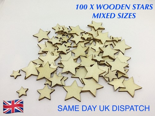 100 plain wooden stars mixed - x,