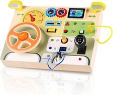 Wooden Car Driving Steering Wheel Switch Montessori Busy Board Sensory Toy DYZI