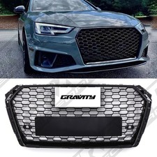 RS4 STYLE GRILLE FRONT GLOSS BLACK HONEYCOMB GRILL FOR AUDI A4 B9 2017-2020