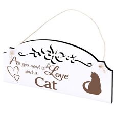 Sign Cat Siluette Decoration 20x10cm - All you need is Love and a Cat - Wooden