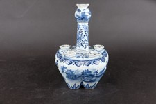 chinese tulip vase blue and white porcelain ducks 19th century, Qing handpainted
