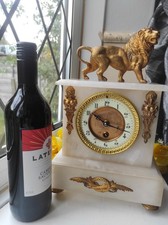 IMPOSSING ANTIQUE FRENCH ALABASTER MANTEL CLOCK/TIMEPIECE c1880 GWO