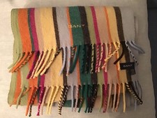 Gant Vibrant Striped 100% Lambswool Scarf Made In Scotland, 180cm X 30cm