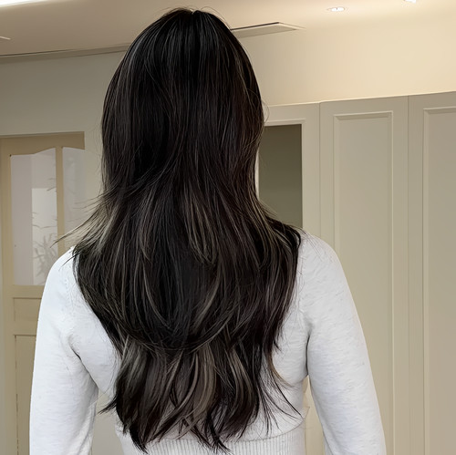 Black layered synthetic hair - black,