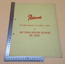 Rekord Instructions And Parts List For Hak Potato Inter-Row Cultivator Ridger