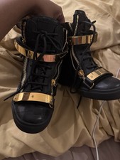 Giuseppe Zanotti Black Croc-Embossed Wedge Sneakers Gold Plates – Size 39 – Rare