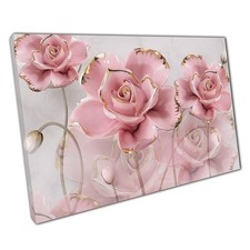 3D Pink Gold Roses Canvas Wall