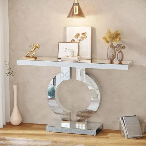 110cm mirrored console table - mirrored,