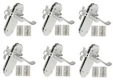 Door handle pack of 6 pairs Brushed Satin Chrome 168x42mm Shaped scroll